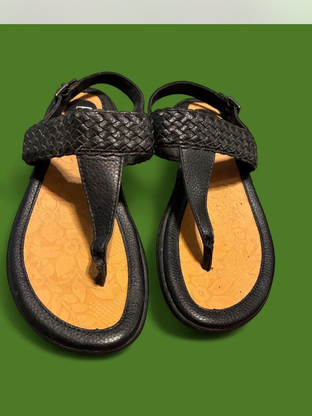 Boa Women's Black Braided Leather Thong Sandals, Size 8